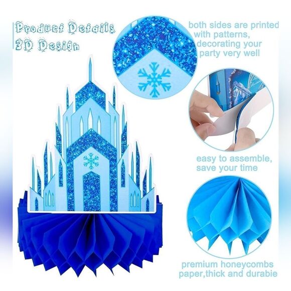 NWT 9 Pcs Frozen Castle Table Decoration Snowflake Honeycomb Centerpieces - Picture 3 of 6